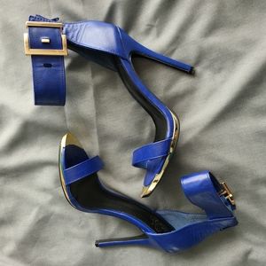 Shoes Colbalt blue and gold ankle strap heels